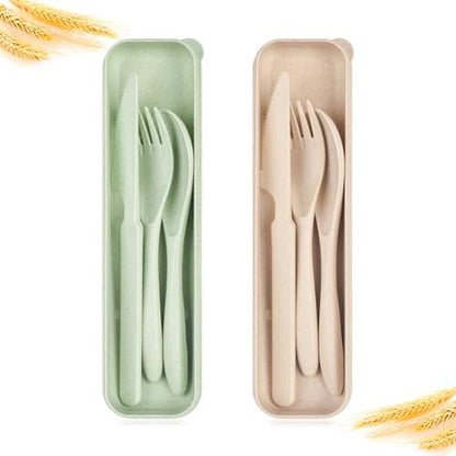 2 Sets Travel Utensils with Case, Portable Camping Cutlery Set