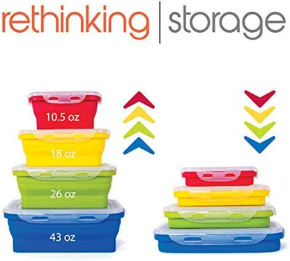 Kitchen Home Thin Bins Collapsible Containers – Set of 4 Rectangle Silicone Food Storage Containers – BPA Free, Microwave, Dishwasher and Freezer Safe