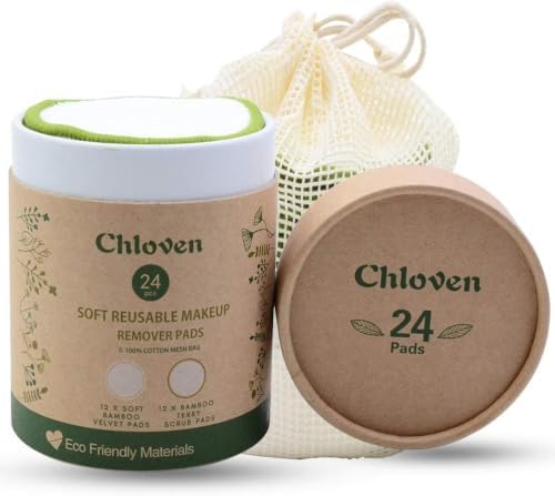 Chloven Reusable Makeup Remover Pads 24 Pack Washable Bamboo Pads