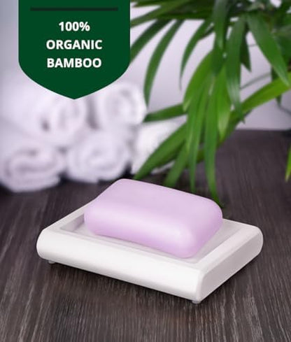 ROYAL CRAFT WOOD Bamboo Soap Dish - Self Draining Soap Holder for Bathroom, Shower, Kitchen Sink | Natural Non-Toxic Soap Tray (White) - 1Pcs