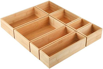 Kootek 8Pcs Bamboo Drawer Organizer 4-Size Kitchen Storage Box for Flatware
