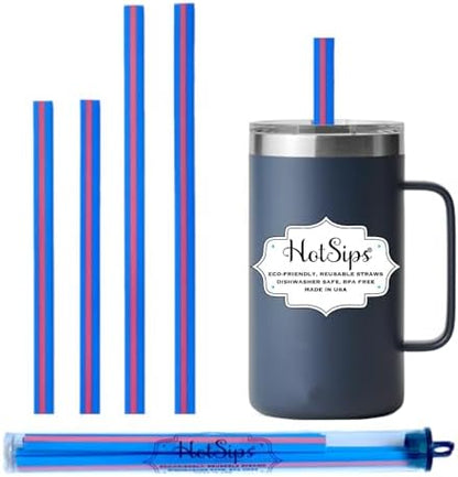 Reusable Drinking Straws + Case – Fits 8–20 oz Cups/Tumblers – Soft, BPA-Free, Food Grade, Oval (Less Pucker) – DW | MW Safe – Hot/Cold Coffee/Tea/Water/More - Made in USA, 2 Small & 2 Medium