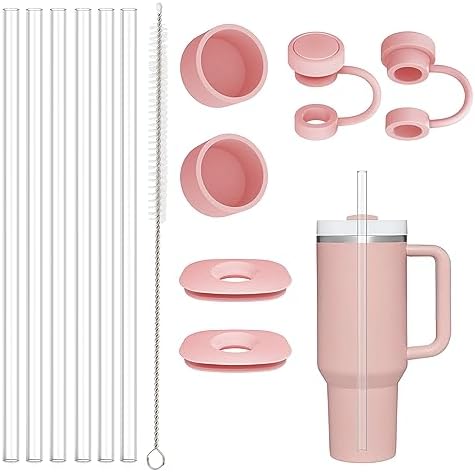 Replacement Straw Compatible with Stanley 40 oz 30 oz Tumbler, Accessories of 6 Straw Replacement with Cleaning Brush, 4 Color Leak Sproof Plug, 2 Silicone Cover Cap for Stanley