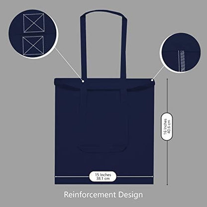 TOPDesign 24-Pack Economical 16"x15" Navy Blue Cotton Tote Bag, Lightweight Medium Reusable Grocery Shopping Cloth Bags, Suitable for DIY, Advertising, Promotion, Gift, Activity