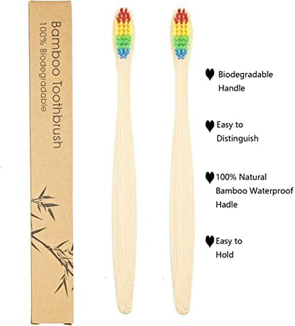 SEVENHEAD 10 PCS Bamboo Toothbrushes Soft Bristles Wooden Toothbrushes for Adult, Natural Biodegradable BPA Free Eco Friendly Toothbrushes Colorful