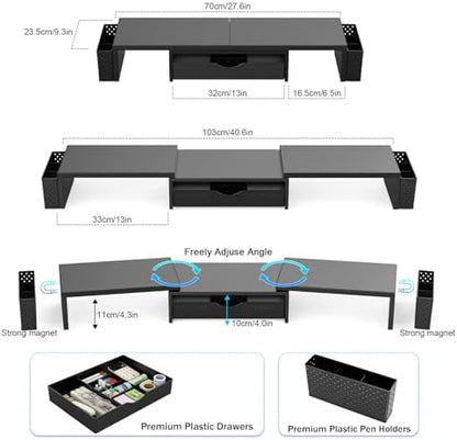 Spacrea Dual Monitor Stand Riser with Drawer and 2 Pen Holders