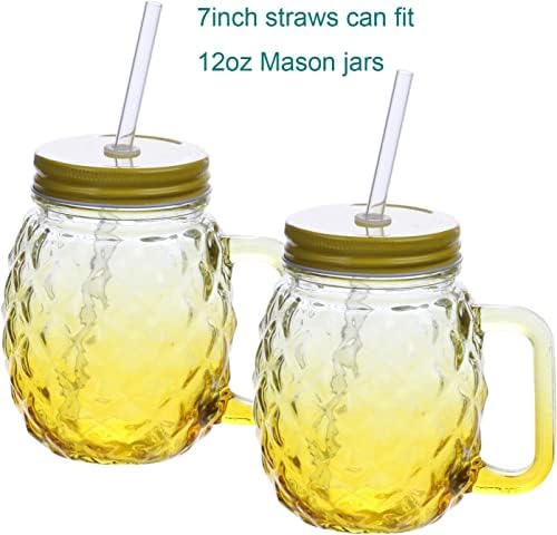 DAKOUFISH 7 Inch Reusable Plastic Drinking Straws for 10 oz & 12 oz Short Mini Mason Jar Tumblers,Set of 12 Pcs Straws with Cleaning Brush (7inch, 7color)