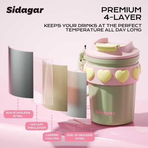 12 oz Insulated Coffee Tumbler with Lid, Cute Travel Mug, Green