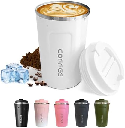 SPLMIFA Travel Coffee Mugs Leak-Proof, Reusable Coffee Cups with Lids, Stainless Steel Vacuum Insulated Coffee Tumblers, Thermal Insulation Cups for Men and Women Hot & Cold Drinks(2nd-White, 17OZ)