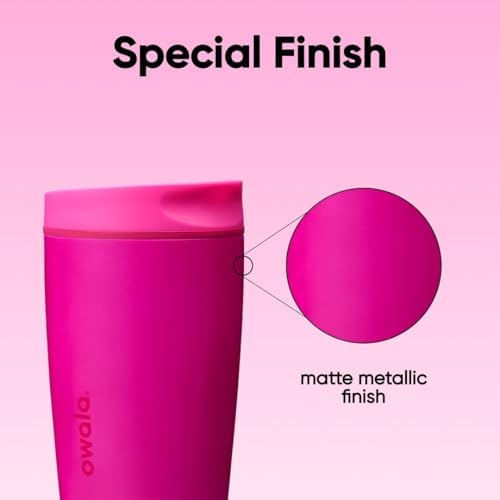 Owala SmoothSip Slider Insulated Stainless Steel Coffee Tumbler, Reusable Iced Coffee Cup, Hot Coffee Travel Mug, BPA Free 12 oz, Read My Lips