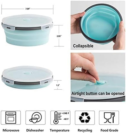 ColorCoral Collapsible Camping Bowl with Lid & Fork Silicone 1200ml 42oz