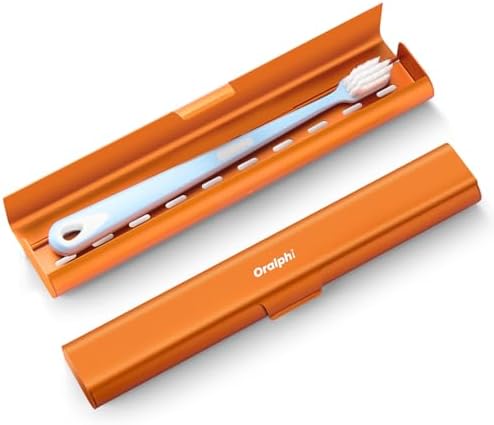 Aluminum Toothbrush Travel Case, Portable Travel Toothbrush Holder, Durable Manual Toothbrush Box Container for Traveling, Bathroom, Camping, Business Trip-Pumpkin Orange