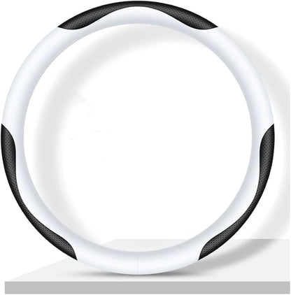 Carodi Leather Car Steering Wheel Cover, Elegant, Fashionable, Comfortable, Non-Slip, Breathable, Universal 15 inch, Black and White