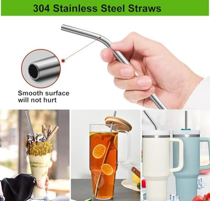 Vinaco 4 Pack 0.35" Wide Bore Reusable Stainless Steel Smoothie Straws