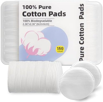 Boxed 100% Cotton Rounds for Face (150), Dual-Texture, Soft, Lint-Free Makeup Remover Pads, Hypoallergenic, Highly Absorbent