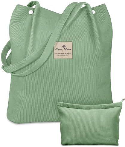 Miss Adola 2 Pack Corduroy Tote Bag with Pouch for Women