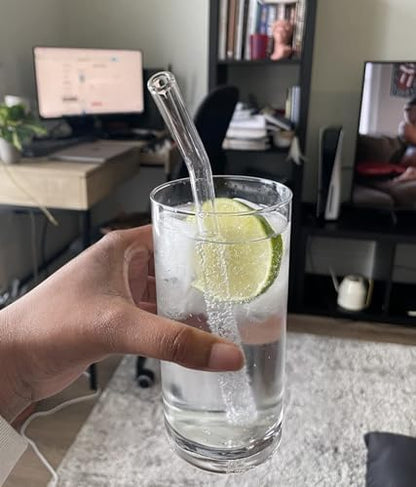 Piteno® 12Pcs Glass Straws with 4Pcs Brushes, 8.5''x10MM, Set of 6 Straight and 6 Bent with 4 Cleaning Brushes, Perfect for Smoothies, Milkshakes, Juice, Tea (Rainbow)