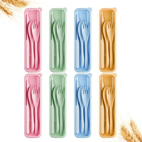 Quatish 8 Sets Travel Utensils Set with Case,Camping Utensils Multicolor