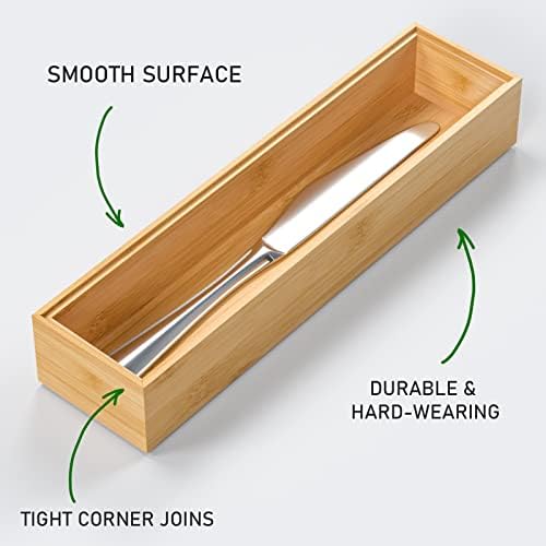 VeyFey Silverware Tray for Drawer, Stackable Kitchen Bamboo Drawer Organizer 12" x 3" x 2" Set of 2