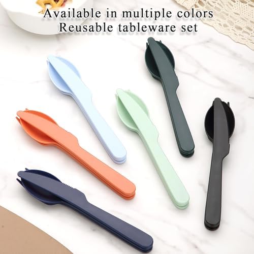 Evanda Travel Utensils Set for 6, Reusable Plastic Knife Fork Spoon Snapped Together for Easy Portability and Save Space, Silverware Cutlery Utensils Set for Work, Camping, Picnic, Gadgets, Lunch Box