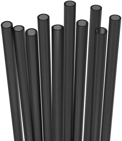Fiesta First 10 Long Reusable Hard Black Plastic Drinking Straws, Medium Width + Sturdy Cleaning Brush - for Tumblers, Mason Jars, Smoothies and Milkshakes - Dishwasher Safe BPA Free