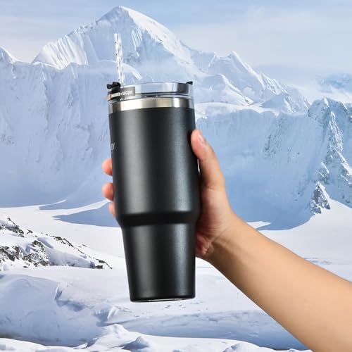 ALINK 12-Pack Reusable Plastic Clear Swirl Straws, 11" Long Hard Tumbler Replacement Drinking Straws for 16 OZ 20 OZ 30 OZ Stanley, YETI, Starbucks Tumblers with Cleaning Brush