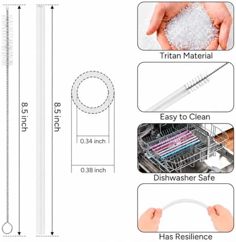 Replacement Straws Compatible with 20 oz Stanley Quencher Tumbler, 8.5 Inch Reusable Straws, Drinking Cup Accessories, White-6 Pack
