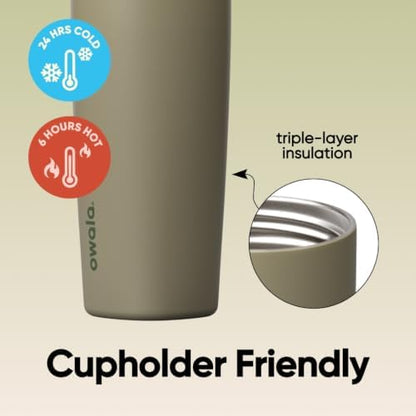 Owala SmoothSip Slider Insulated Stainless Steel Coffee Tumbler, Reusable Iced Coffee Cup, Hot Coffee Travel Mug, BPA Free 20 oz, Off Road