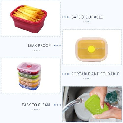 5 Pack Collapsible Silicone Food Storage Containers with Leak-Resistant Lids, 12 oz Small Foldable Snack Box Bento Box, For Kitchen, Office, Camping, Travel, BPA Free