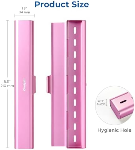 Aluminum Toothbrush Travel Case, Portable Travel Toothbrush Holder, Durable Manual Toothbrush Box Container for Traveling, Bathroom, Camping, Business Trip-Pink