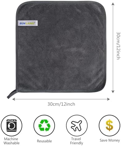 SINLAND Microfiber Facial Cloths Fast Drying Washcloth 12inch x 12inch Absorbent Face Wash Cloth Soft Makeup Remover Cloths