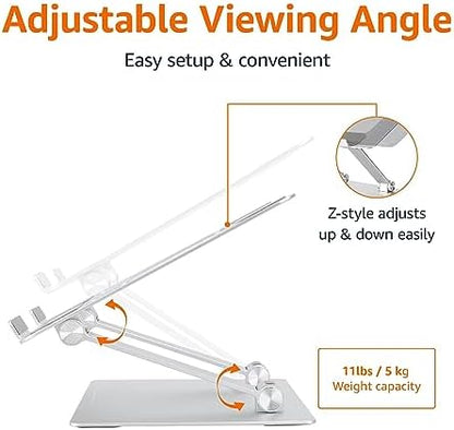 Amazon Basics Sturdy and Portable Ergonomic Laptop Stand for Desk,Height Adjustable Riser with Ventilated Cooling,Foldable,Fits All Laptops up to 17.3 Inch,Silver,10 x 8.7 x 6 in,(Pack of 12)