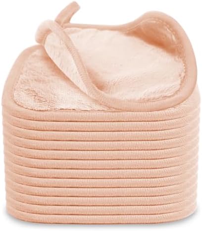 Puomue Makeup Remover Cloth 12 Pack, Ultra Soft and Reusable Microfiber Makeup Remover Towels for All Skin Types, Perfect Face Towels for Women, 6 Inch x 6 Inch, Pink