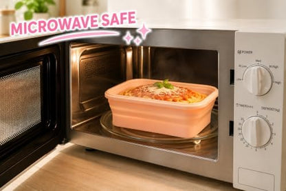 Plus 4PCS Foldable Silicone Food Storage Containers for Kitchen Storage for Leftovers Fruits and Meal Prep Dishwasher Safe Microwave Safe Ideal for Home and Travel (Pink, 40OZ)