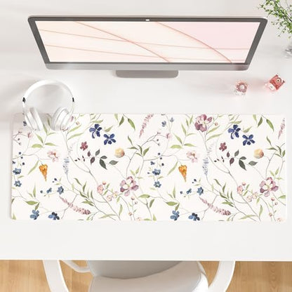 QiyI PU Leather Large Mouse Pad, 31.5" x 11.8", Watercolor Flowers