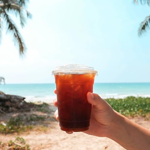 Qinsihwn 20 oz Clear Plastic Cups with Strawless Sip Lid,25 Sets Disposable Iced Coffee Cups with Lids,Disposable Clear Plastic Cups with Lids for Iced Coffee,Smoothie,Cold Drinks for Party