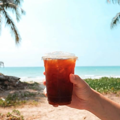 Qinsihwn 20 oz Clear Plastic Cups with Strawless Sip Lid,25 Sets Disposable Iced Coffee Cups with Lids,Disposable Clear Plastic Cups with Lids for Iced Coffee,Smoothie,Cold Drinks for Party