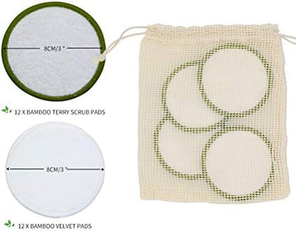 Chloven Reusable Makeup Remover Pads 24 Pack Washable Bamboo Pads
