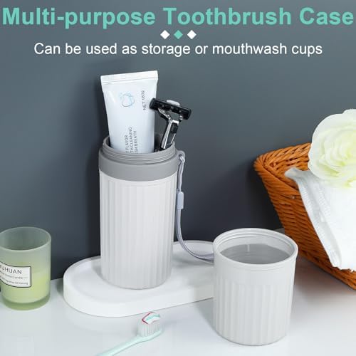 Mulbozy Travel Toothbrush Holder, Large Travel Toothbrush Cup Case, Portable Travel Toothbrush Toothpaste Makeup Storage for Business Trip Camping School - Gray