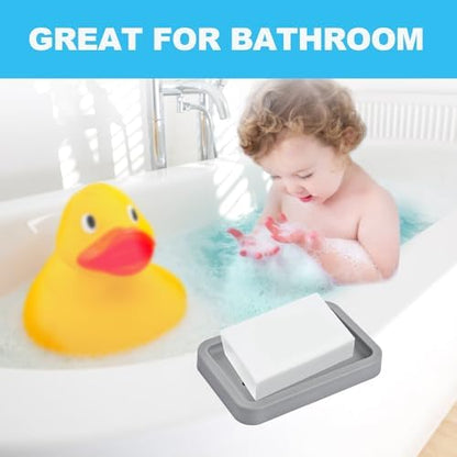 2PCS Grey Soap Holders, Premium Plastic Bamboo Dish for Shower, Bath