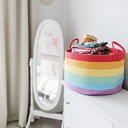 OrganiHaus Rainbow Toy Basket & Blanket Storage Bin, Nursery 20x13"