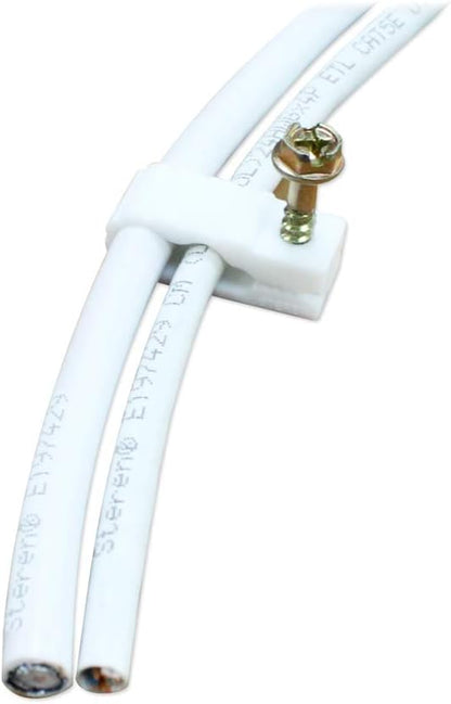 STEREN Coaxial Cable Clips - Cable Holder - Wire Clips - Siding Clips for Hanging - Cord Holder for Desk - Cable Clamps - Cord Clip - Wire Organizer Clips - Tv Mount Screws - White - 10 Pack