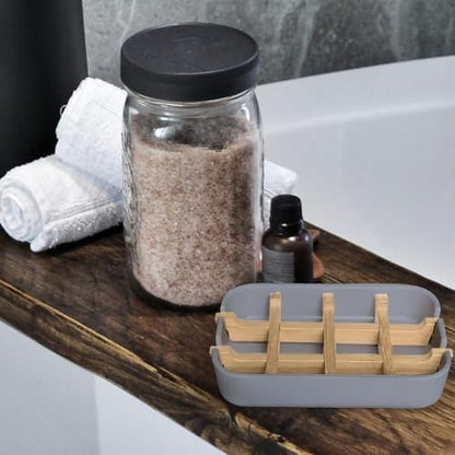 Aoheuo Modern Bamboo Fiber soap Holder and soap Dish Combination (Removable),5.12 Long by 3 Wide, 0.98 inches high, Used in Kitchens, bathrooms, and bar Sinks (Gray(3 Pack))