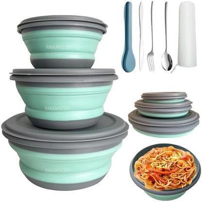 Collapsible Camping Bowl with Lid, Foldable Food Container