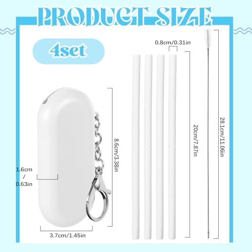 Meanplan 4 Sets Reusable Straws Travel Case Brush Silicone,White
