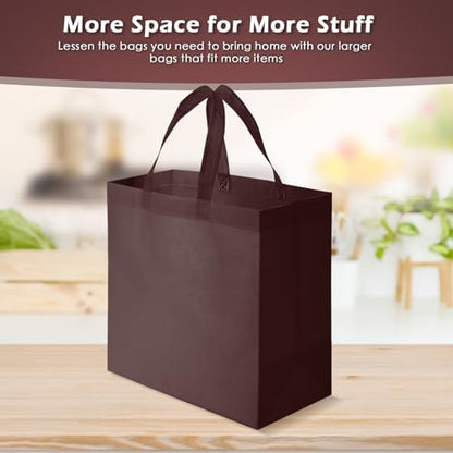 Reginary 50 Pcs Reusable Tote Bags Shopping Bags Non Woven, Brown