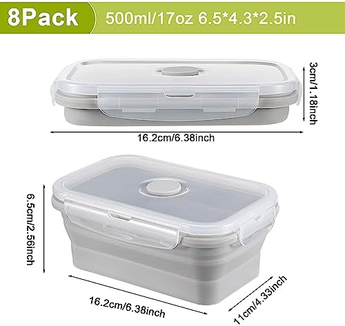 Mifoci 8 Sets of Silicone Collapsible Bowls, Gray, 17 Oz/ 500 ml