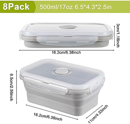 Mifoci 8 Sets of Silicone Collapsible Bowls, Gray, 17 Oz/ 500 ml