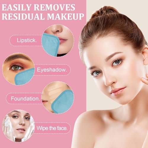 Puomue Makeup Remover Cloth 12 Pack, Ultra Soft and Reusable Microfiber Makeup Remover Towels for All Skin Types, Perfect Face Towels for Women, 6 Inch x 6 Inch, Blue