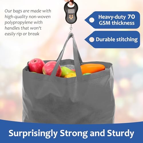 50 Pcs Reusable Tote Bag with Handles Bulk 16.1'' X 6.3'' X 11.8'' Extra Large Non Woven Grocery Shopping Bags for Boutiques Retail Store (Gray)
